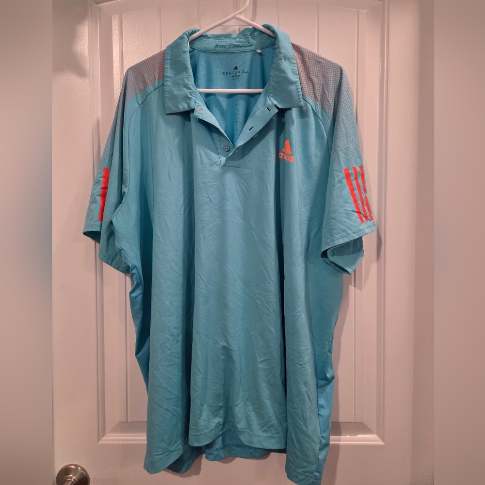 Adidas Men's Aqua Polo with Orange Accents